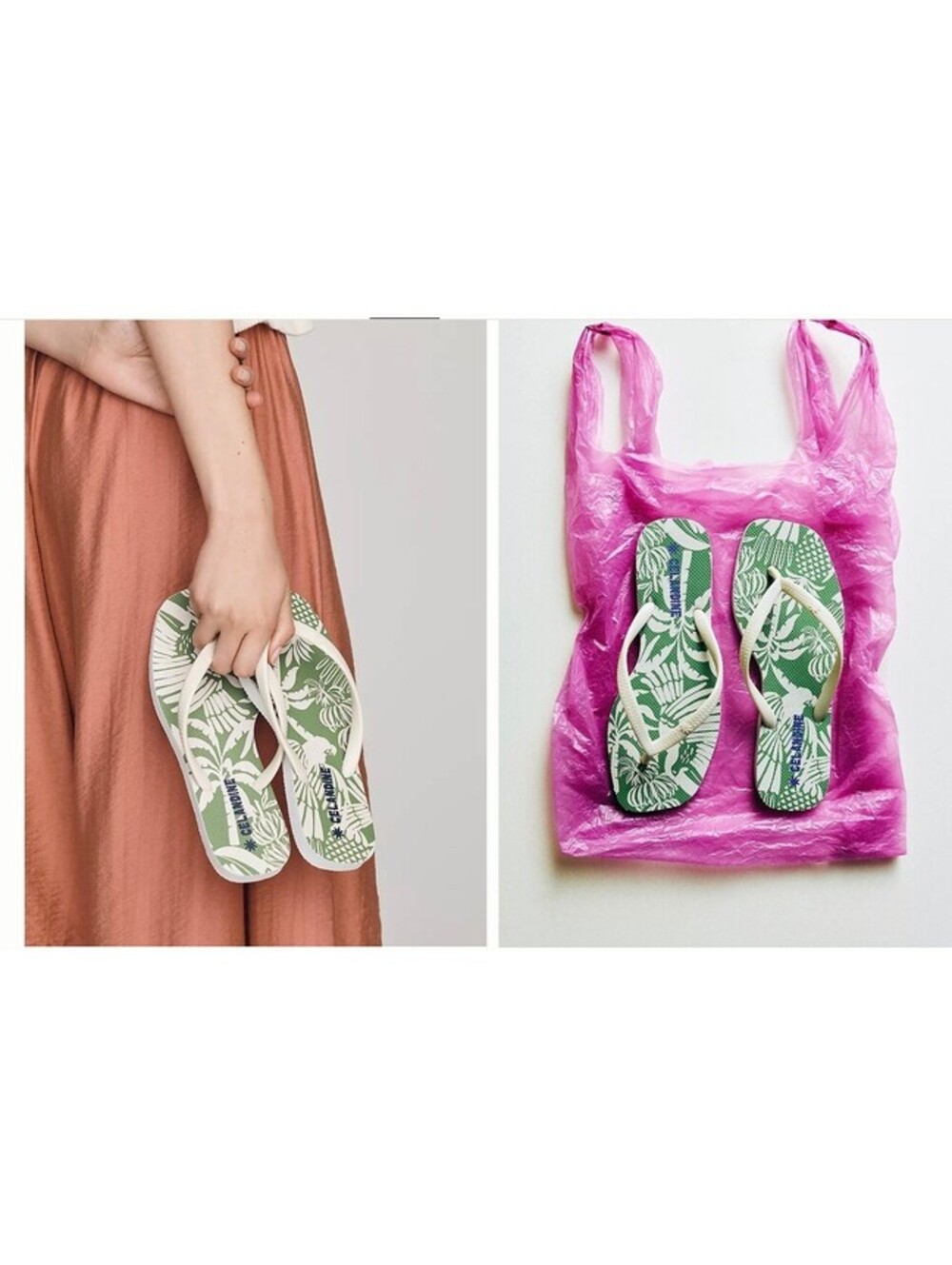 Anthropologie Celandine NWT Eva Flip Flops Green Pattern Size 7